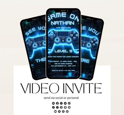 Video Game Party Invitation, Level Up Birthday Invite, Gamer Boy Birthday, Arcade Party, Gaming invitation, Gamer boy party invite-4