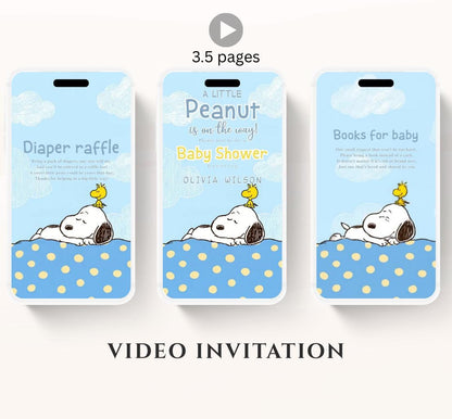 Snoopy Baby Shower Invitation, Peanuts Baby Shower Invitation, Baby Boy Shower Invitation, Our Little Peanut, Video invite,-1