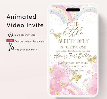 Butterfly Birthday Invitation, Floral Butterfly Invitation, Whimsical Floral Butterfly, Floral Butterfly Garden, Animated-6
