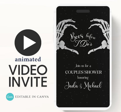 Halloween Engagement Invitation Vintage Gothic Skellington Hands Boos Before I Dos Couples Shower Halloween bridal Video invite-1