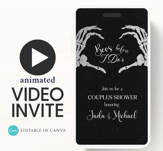 Halloween Engagement Invitation Vintage Gothic Skellington Hands Boos Before I Dos Couples Shower Halloween bridal Video invite-1