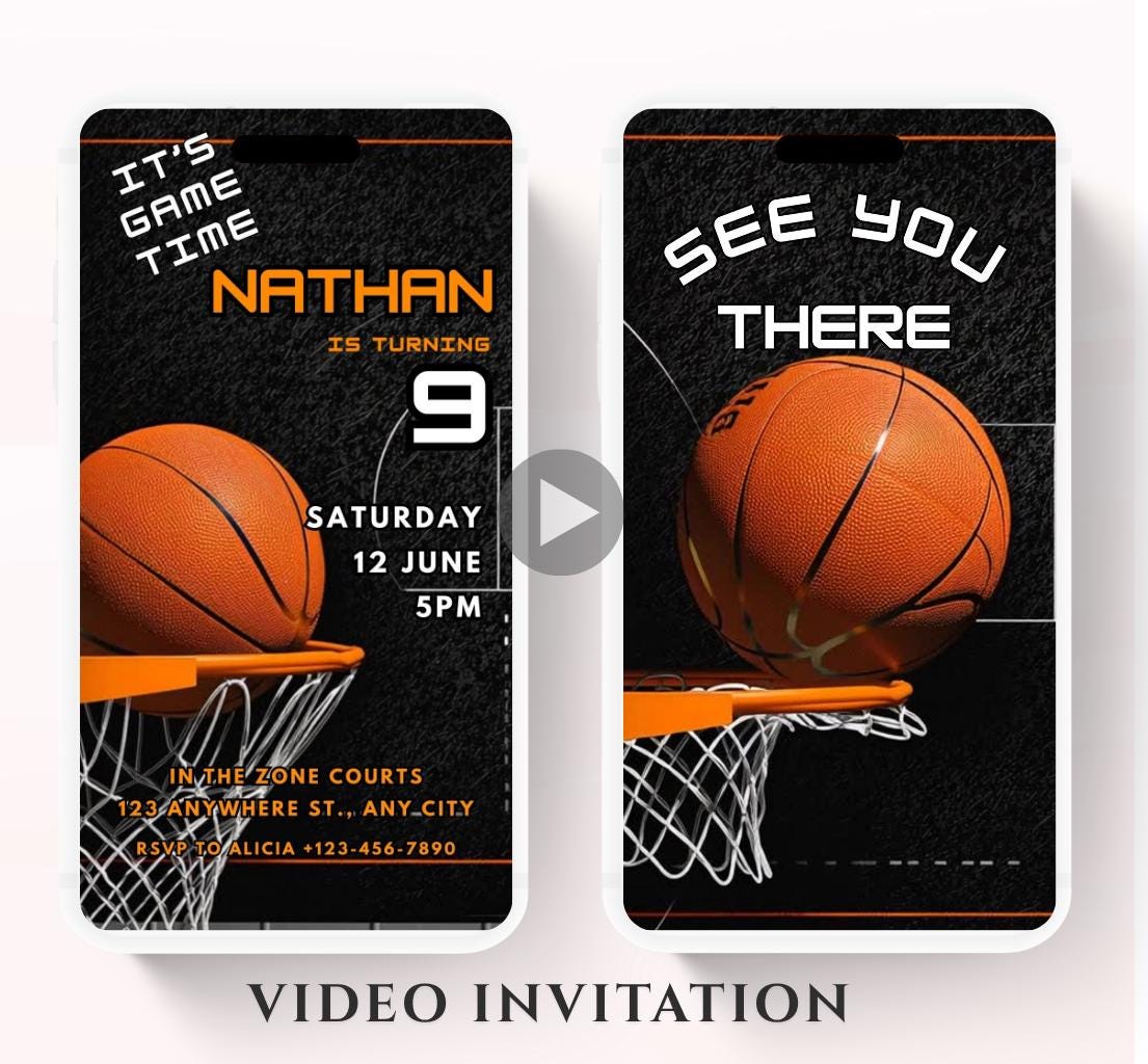 Video Basketball Birthday Invites Sports Theme Invitations for Kids' Birthday Parties Fun Basketball Invite Boy basketball invite-1