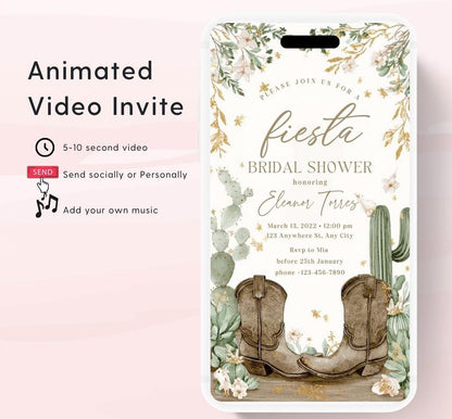 Fiesta Bridal Shower Invitation Boho Fiesta Bridal Shower Boots and Bridal Shower Fiesta Invitation- Animated Invitation-1