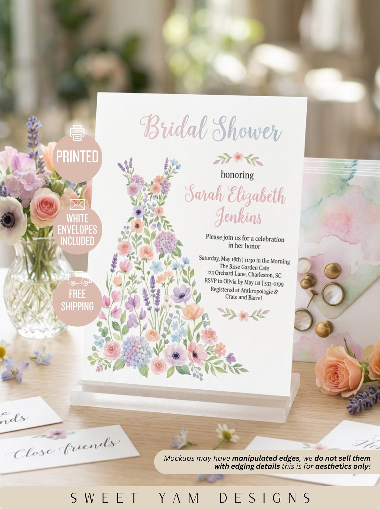 Wildflower Bridal shower invitation, Boho Floral Dress Invitation-2