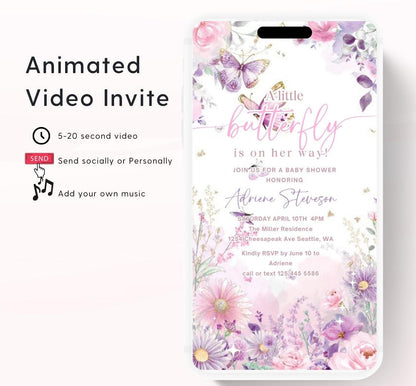 Butterfly Baby Shower Invitation animated, video Baby Shower Butterflies Invitation Enchanted Baby Shower invite Pink Butterflies-3