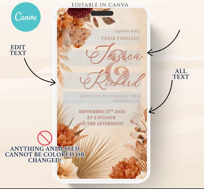 Animated Wedding invitation, Wedding Boho Terracotta Pampas invitation, wedding invitation template, Video Wedding invite, wedding invite-9