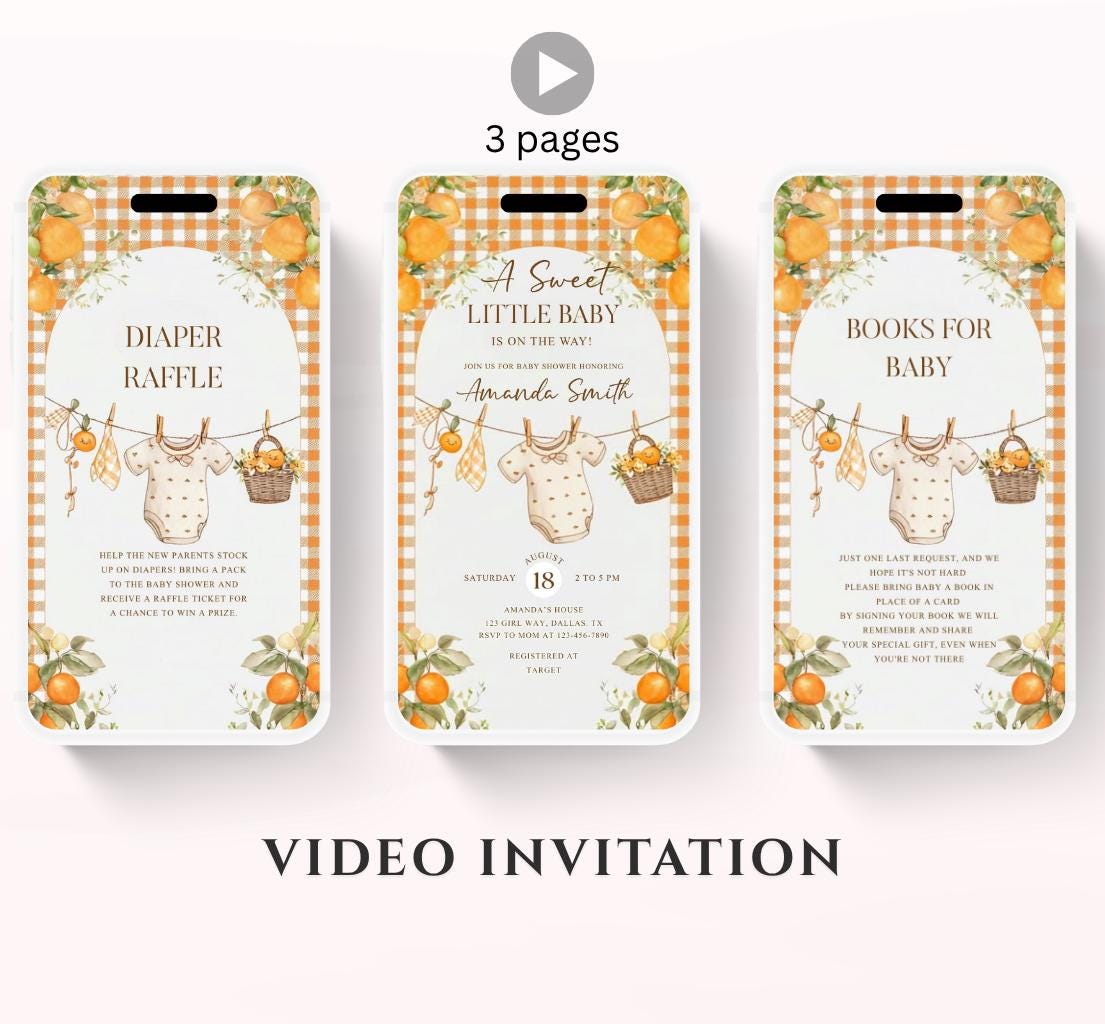 A Little Cutie Baby Shower Invitation, Gender Neutral Baby Shower Invite, Oranges cutie baby shower Video invitation-2