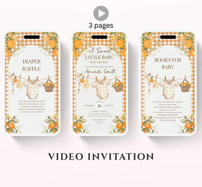 A Little Cutie Baby Shower Invitation, Gender Neutral Baby Shower Invite, Oranges cutie baby shower Video invitation-2