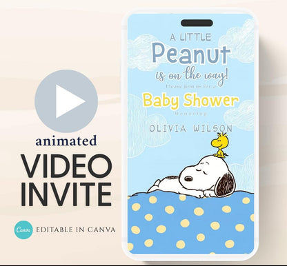 Snoopy Baby Shower Invitation, Peanuts Baby Shower Invitation, Baby Boy Shower Invitation, Our Little Peanut, Video invite,-1