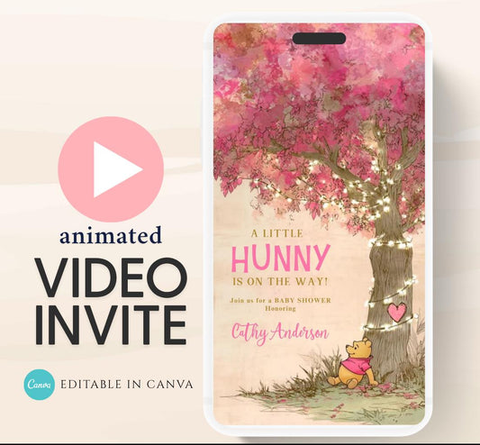 Pink Winnie Tree Invitation, Winnie The Pooh Baby Shower Invitations, Winnie The Pooh Invitations Video invitation, Winnie baby shower-22