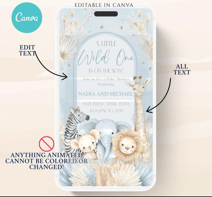 Safari Baby Shower Invitation, A little Wild One is on the Way Invite, Jungle Baby Shower Invitation, Zoo Animal Animated-6