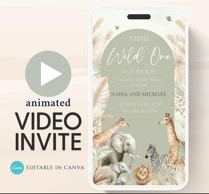 Safari Baby Shower Invitation, A little Wild One is on the Way Invite, Jungle Baby Shower Invitation, Zoo Animal Animated-5