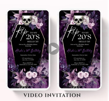 Animated 30th Evite Birthday for Adult Invite, Modern 30th Birthday Invite, Digital Animated Rip 20's Digital Halloween 30th Birthday-11