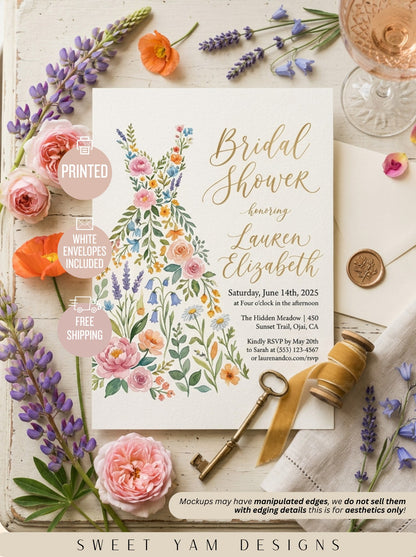Wildflower Bridal shower invitation, Boho Floral Dress Invitation-4