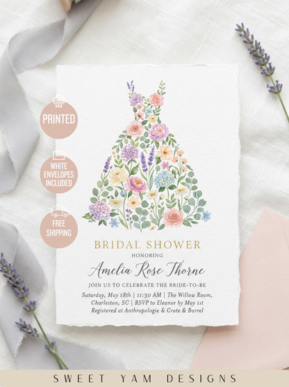 Wildflower Bridal shower invitation, Boho Floral Dress Invitation-1