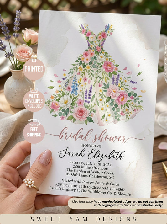 Wildflower Bridal shower invitation, Boho Floral Dress Invitation-5