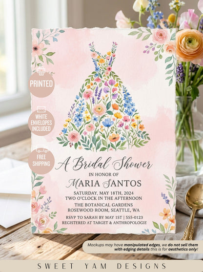 Wildflower Bridal shower invitation, Boho Floral Dress Invitation-3
