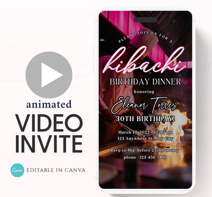 Hibachi Dinner Party Invite Template Invitation Birthday, Graduation, Retirement, Bachelor Celebration  Hibachi Animated Invitation-2