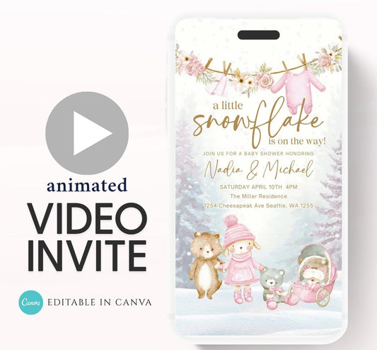 Winter woodland baby shower invitation, Winter baby invitation, Little snowflake, Baby its cold outside, baby shower invitation- Animated 6