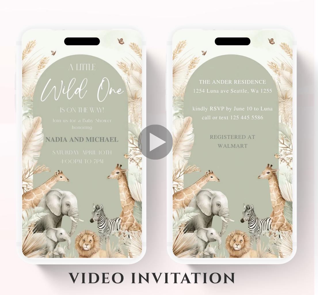 Safari Baby Shower Invitation, A little Wild One is on the Way Invite, Jungle Baby Shower Invitation, Zoo Animal Animated-5
