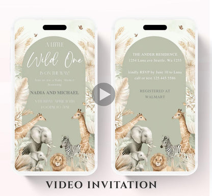 Safari Baby Shower Invitation, A little Wild One is on the Way Invite, Jungle Baby Shower Invitation, Zoo Animal Animated-5