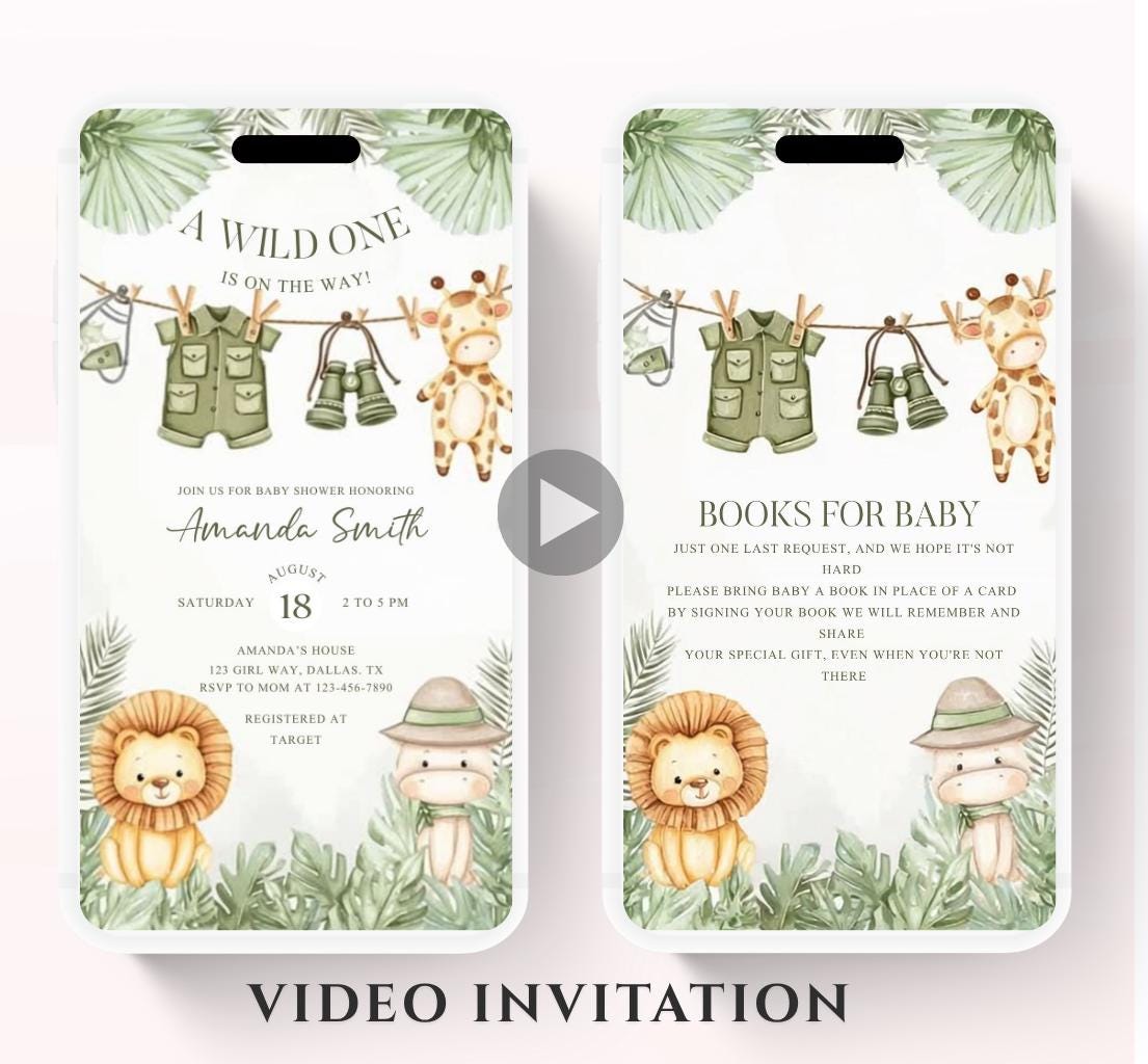 Safari Baby Shower Invitation, A little Wild One is on the Way Invite, Jungle Baby Shower Invitation, Zoo Animal Animated-4