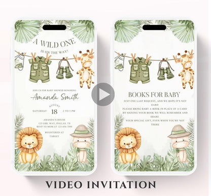 Safari Baby Shower Invitation, A little Wild One is on the Way Invite, Jungle Baby Shower Invitation, Zoo Animal Animated-4