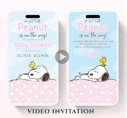 Snoopy Baby Shower Invitation, Peanuts Baby Shower Invitation, Baby Girl Shower Invitation, Our Little Peanut, Video invite,-2