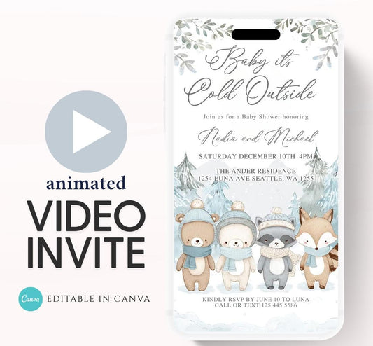 Winter woodland baby shower invitation, Winter baby invitation, Little snowflake, Baby its cold outside, baby shower invitation- Animated 2