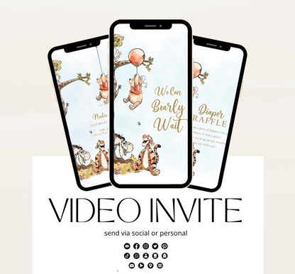 Winnie The Pooh Invitation, Winnie The Pooh Baby Shower Invitations, Winnie The Pooh Invitations Video invitation, Winnie baby shower-13