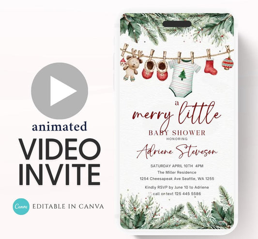 Winter Baby Shower Invitation Video, Merry Little Baby Shower Invite, Christmas baby shower invitation, winter baby invitation-7