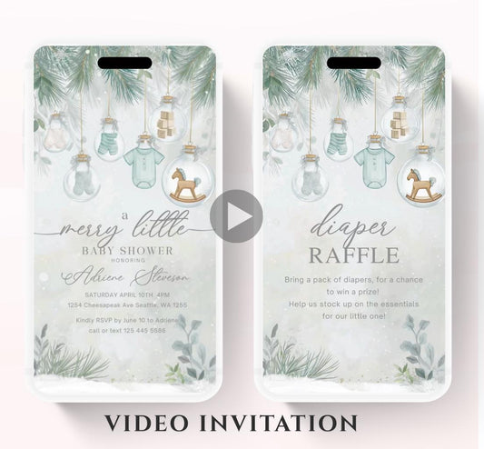 Winter Baby Shower Invitation Video, Merry Little Baby Shower Invite, Christmas baby shower invitation, winter baby invitation-9