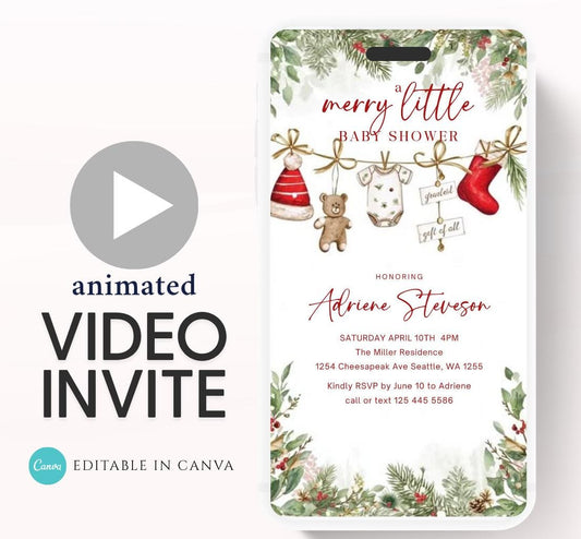 Winter Baby Shower Invitation Video, Merry Little Baby Shower Invite, Christmas baby shower invitation, winter baby invitation-5