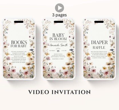 Boho Baby Shower Invitation, Boho Floral Baby Shower, Baby in bloom Baby Shower Invite, pampas Invitation, Boho Baby Invitation Animated-4