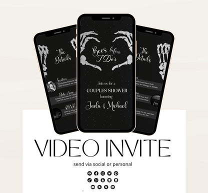 Halloween Engagement Invitation Vintage Gothic Skellington Hands Boos Before I Dos Couples Shower Halloween bridal Video invite-1