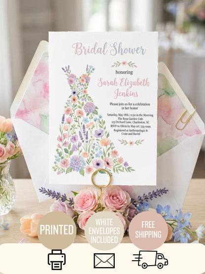 Wildflower Bridal shower invitation, Boho Floral Dress Invitation-2