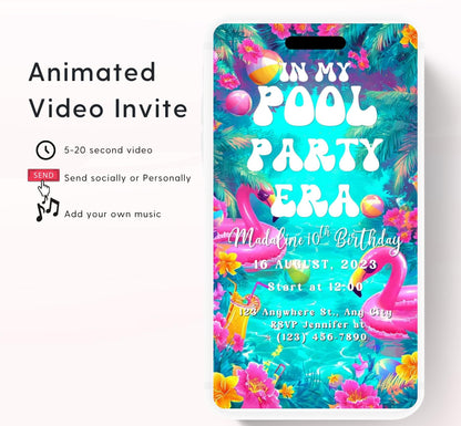 Pool party birthday invitation, pool party digital invitation, summer party invitation, birthday invitation, Pool invitation-5