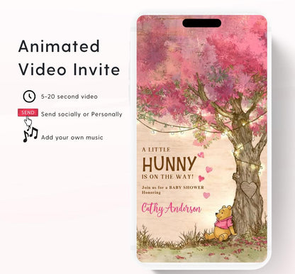 Pink Winnie Tree Invitation, Winnie The Pooh Baby Shower Invitations, Winnie The Pooh Invitations Video invitation, Winnie baby shower-21