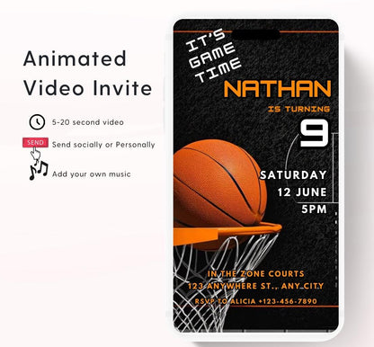Video Basketball Birthday Invites Sports Theme Invitations for Kids' Birthday Parties Fun Basketball Invite Boy basketball invite-1