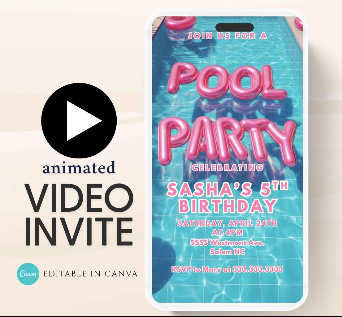 Pool party birthday invitation, pool party digital invitation, summer party invitation, birthday invitation, Pool invitation-9