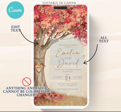 Pink Fall Love Tree Autumn Wedding invitation, Wedding  invitation, wedding invitation template, Video Wedding invite, wedding invite-19