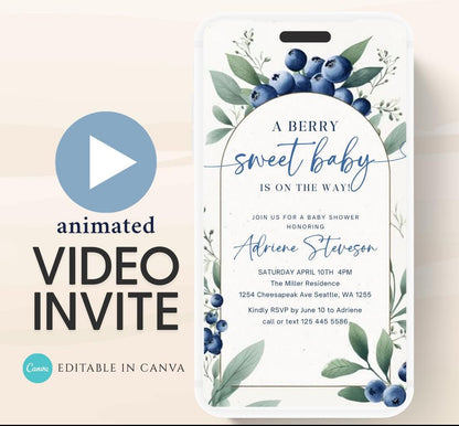Blueberry Baby Shower Invitation, A Sweet Berry Baby Shower Invite, Video blueberry baby shower invitation, animated berry sweet invite-1