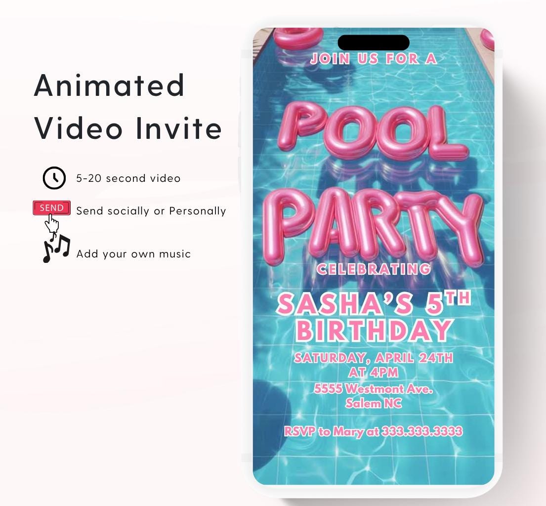 Pool party birthday invitation, pool party digital invitation, summer party invitation, birthday invitation, Pool invitation-9