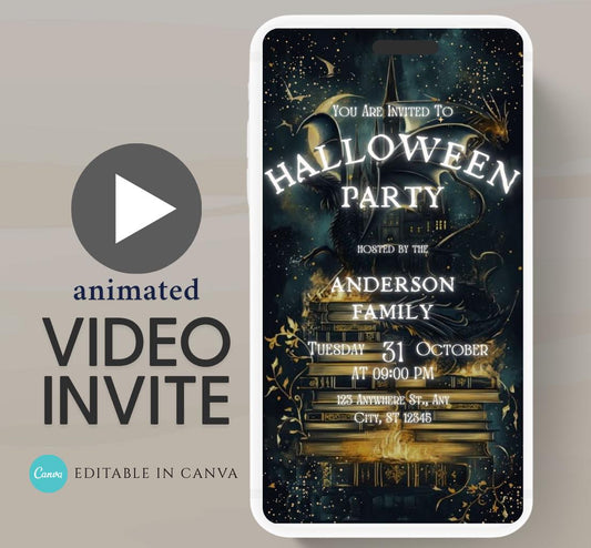 Video Dragons Halloween Invitations Halloween Party Invite dragons Adults Halloween Costume party Invite Editable Digital Download-2