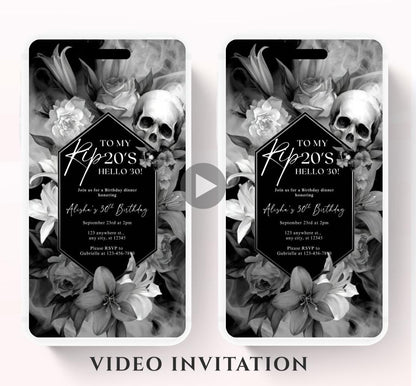 Animated 30th Evite Birthday for Adult Invite, Modern 30th Birthday Invite, Digital Animated Rip 20's Digital Halloween 30th Birthday-14