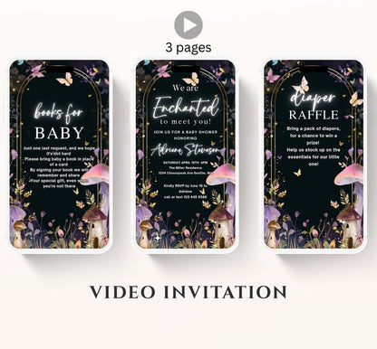 Butterfly Baby Shower Invitation animated, video Baby Shower Butterflies Invitation Enchanted Baby Shower invite Pink Butterflies-3