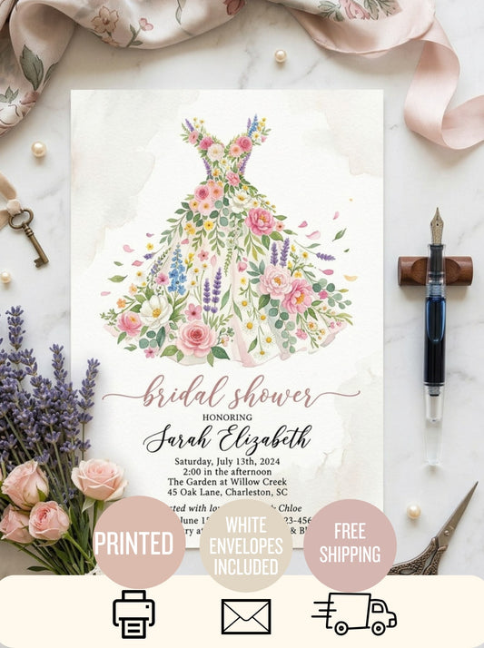 Wildflower Bridal shower invitation, Boho Floral Dress Invitation-5