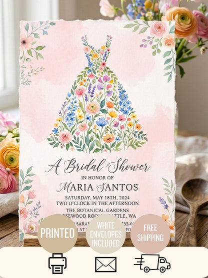 Wildflower Bridal shower invitation, Boho Floral Dress Invitation-3