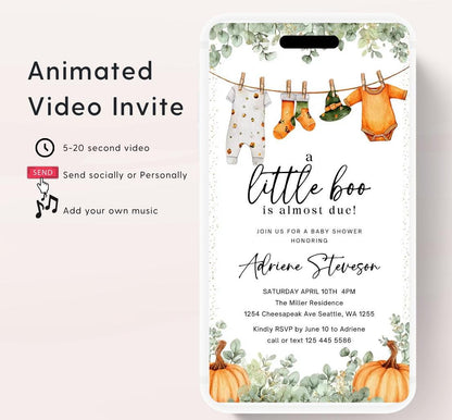 Video Little Boo Halloween Baby Shower Invitation, Gender Neutral Fall Invite, Spooky Ghost Baby Shower Invite Halloween boo invite-1