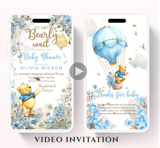 Winnie The Pooh Invitation, Boy Winnie The Pooh Baby Shower Invitations, Winnie The Pooh Invitations Video invitation, Winnie baby shower-18